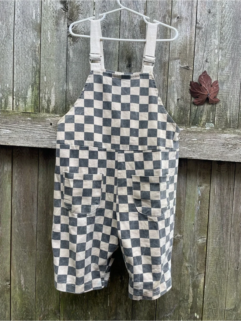 Kids Checkered Cotton Overalls - Neutral Black & White 3/4T adjustable